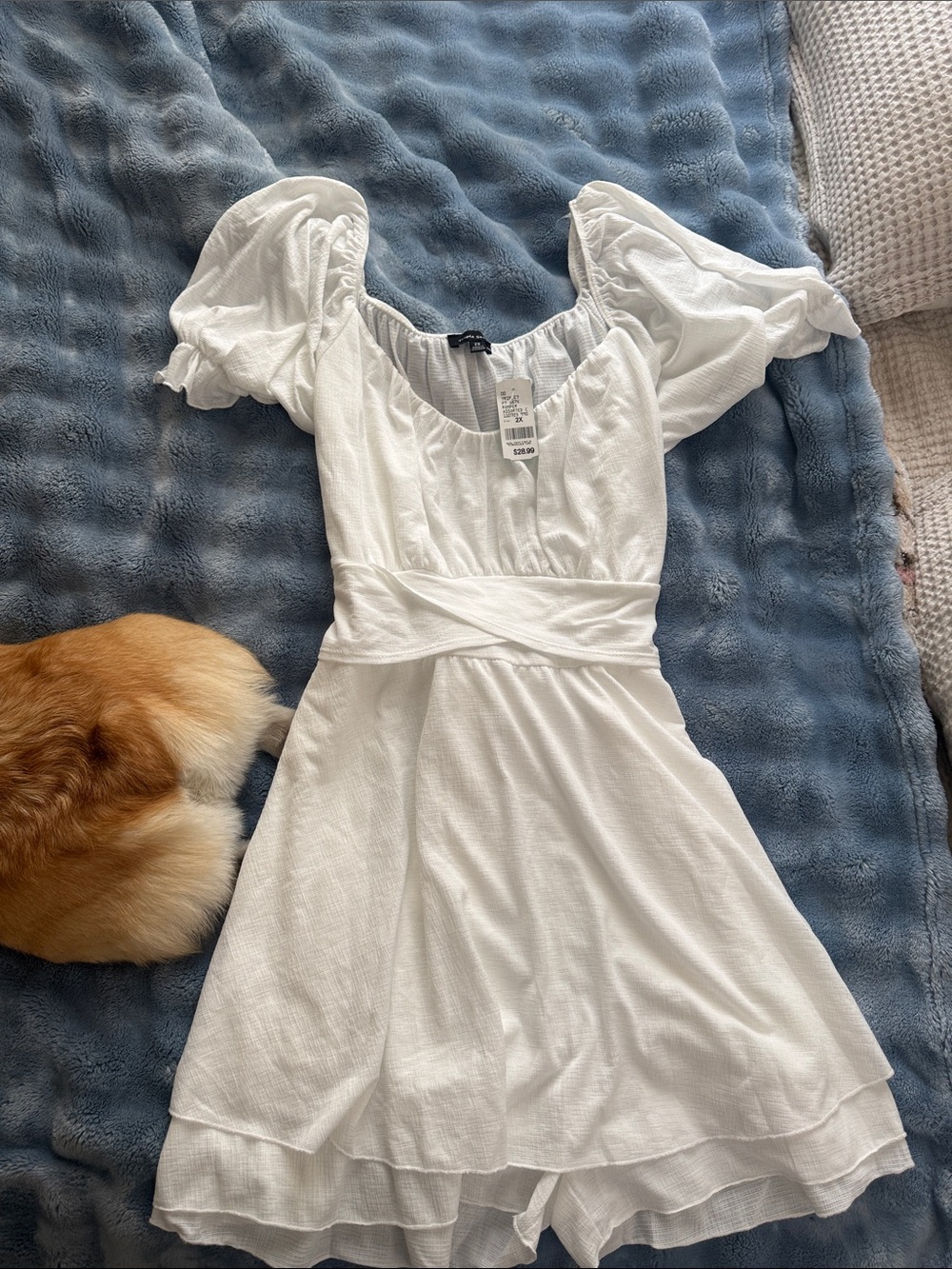 White Puff-Sleeve Summer Dress - Brand Unspecified